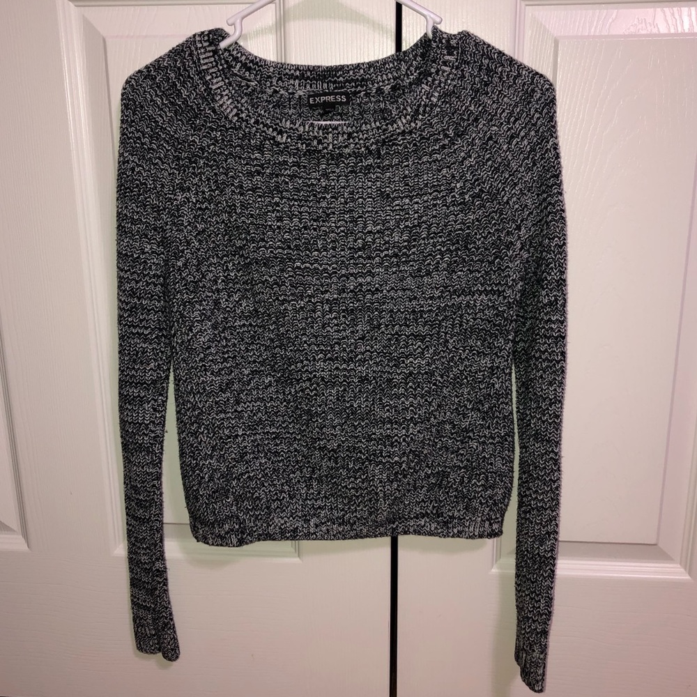 Express Cropped Black and White Knit Sweater